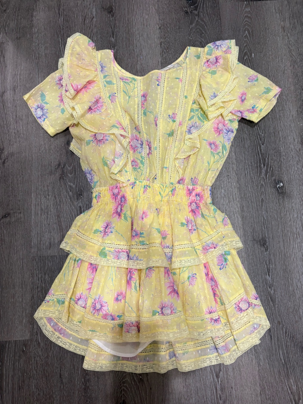 LoveShackFancy Pastel Yellow Floral Lace Dress